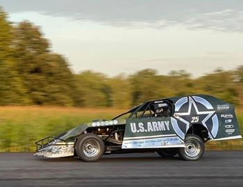 Cody Thompson competes in the NAPA Auto Parts Tradition at Adams County Speedway (Corning, IA) on August 23, 2024. (Laurie King photo)