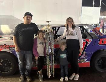 Nate Whitehurst wins the USRA Stock Car feature during the Fall Futurity Finale Night at Hamilton County Speedway on October 12