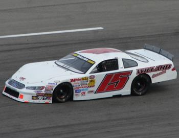Tony Jackson Jr. behind the wheel of the No.15 Willard Quarries Pro Late Model in the 2014 JEGS CRA Masters of the Pros 144 at Lebanon I-44 Speedway. Photo from speed51.com