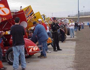 A busy pit area.