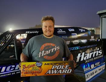 Cody Thompson on the pole for the Modified A-Main in the South Dakota Fall Nationals at Interstate Speedway (Jefferson, SD) on October 5, 2024. (Interstate Speedway photo)