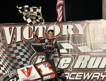 Zander LaRose in Victory Lane at Doe Run Raceway (Doe Run, MO) on September 29, 2023.