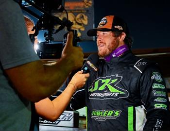 Dylan Knowles claimed his first-career World of Outlaws Late Model Series victory during prelim action for the Alabama Gang 100 at Talladega Short Track (Eastaboga, Ala.) on Friday, April 19. The win was worth $4,000. (Simple Moments Photography)