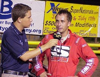 Darren Stewart interviewed in victory lane by Randy Ward