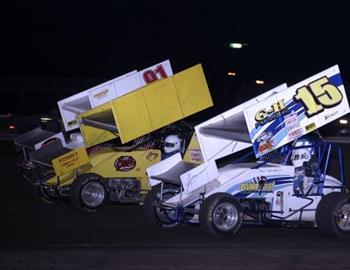 Three-wide at State Fair Speedway