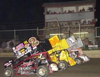 The three-wide salute at Creek County Speedway