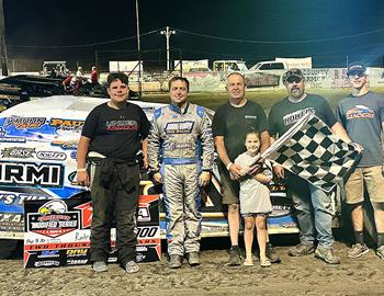 Rodney Sanders in Victory Lane at Hunt County Raceway (Greenville, Texas) after winning in the American Racer USRA Modified Series on August 31, 2023.