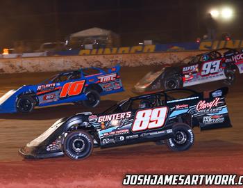 Carson Ferguson in action at Golden Isles Speedway with the Lucas Oil Late Model Dirt Series on Jan. 27, 2023.