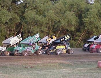 Heat race paces down the backstretch at Tulsa Speedway