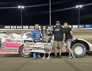 Tanner Mullens wins the seventh annual Dave Garmann Memorial finale with the United Rebel Late Model Series (URLMS) at Dodge City Raceway Park (Dodge City, KS) on June 14, 2025.