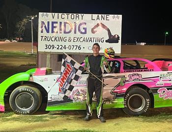 Christian Miles won with the DIRTcar Pro Late Models at Spoon River Speedway on August 23