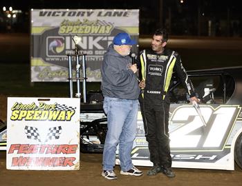 Derek Losh victory lane on Indiana Open Wheel Racing Fest Night