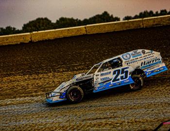 Cody Thompson at speed in his IMCA Modified during the 2023 season. (Zac Trunkhill photo)