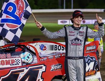 Wil Herrington claimed $5,000 for his first-career Super Late Model win on Friday night, which came in COMP Cams Super Dirt Series (CCSDS) Super Late Model action at Magnolia Motor Speedway. (Chris McDill image)