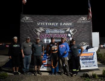 Gregg Haskell won his third-straight feature at Southern Ontario Speedway in his RH21 L & M Racing Rocket XR1 on Saturday night.