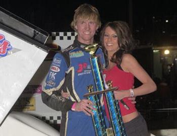 Jack Dover in ASCS Midwest victory lane at I-80 Speedway