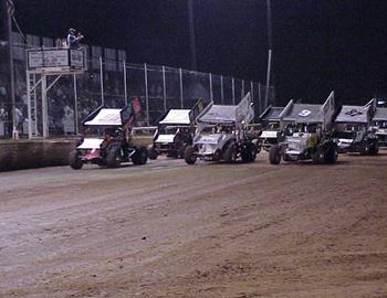 Three-wide at Little Rocks I-30 Speedway