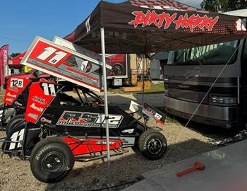 RS12 Motorsports driver Harrison Robards in the pits during the first night of the Cornbelt Classic at Coles County Speedway (Mattoon, IL) on July 5,2024.