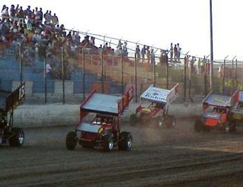 Charging down the frontstretch....