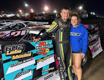 Bryson Mitchell pulls off two wins in one night at PineRidge Speedway on May 18. (Pictured here after his 602 win.) 