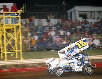 Sam Hafertepe, Jr., races underneath the checkered flag to take the feature win