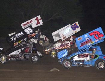 Feature action at Boyd Raceway with Matt Covington (95), George White (1w), Johnny Miller (64J) and Sherman Davis (72)