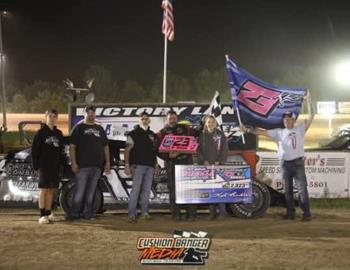 Nick Koehler wins the Kyle Runkel Memorial Race at Eagle Valley Speedway on July 19