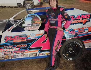 Emali VanHoff wins the Modified division at Ocean Speedway on April 25