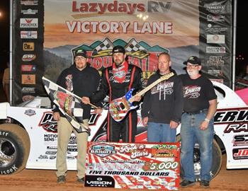 Russell Erwin raced to the $5,000 Steel Block Bandits Dirt Late Model Challenge win at Smoky Mountain Speedway (Maryville, Tenn.) on Saturday, April 13. (MRMracing.net image)