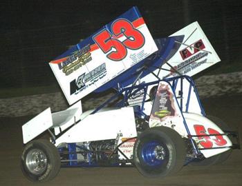 Jack Dover on the way to victory lane at I-80 Speedway