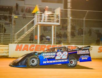 Cody Kershner raced to the Limited Late Model victory on Saturday night at Hagerstown (Md.) Speedway. He also won the night’s Pure Stock feature with both cars being owned Dave Wilt racing.