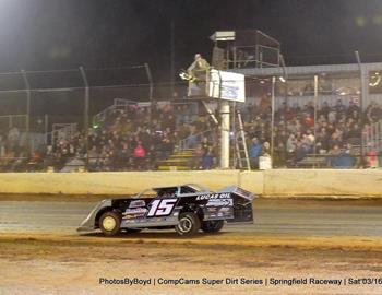 Clay Stuckey raced to his first-career CCSDS Super Late Model feature win on Saturday, March 16 at Springfield (Mo.) Raceway.