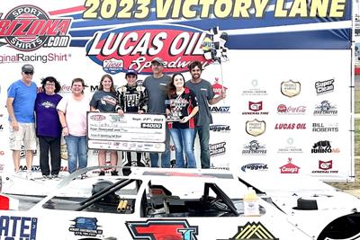 Tucker Cox takes command late for wild Late Model victory to head
