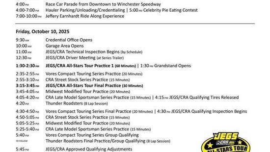 54th Winchester 400 Schedule of Events