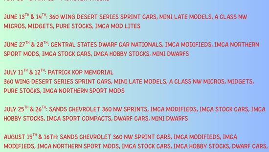 CENTRAL ARIZONA RACEWAY OFF FOR THE SUMMER