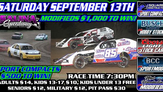 $1,000 to Win Modifieds and $500 to Win Sport Compacts Tonight!