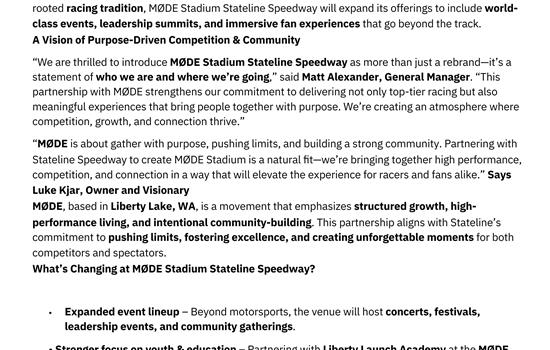 Stateline Speedway Announces Exciti