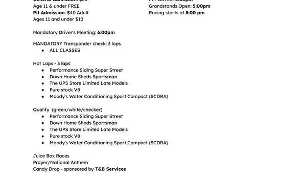 Race Schedule for Oct. 10, 2025