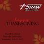 Shaw Race Cars Thanksgiving Hours