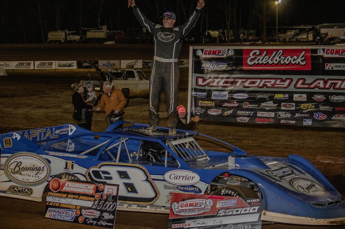 Timothy Culp raced to the $5,000 CCSDS March Madness win on Saturday, March 15, 2025 at Springfield (Mo.) Raceway.