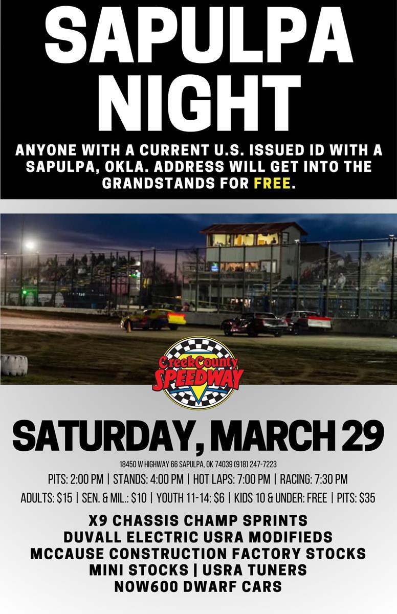 Sapulpa Night At The Races Next At Creek County Speedway