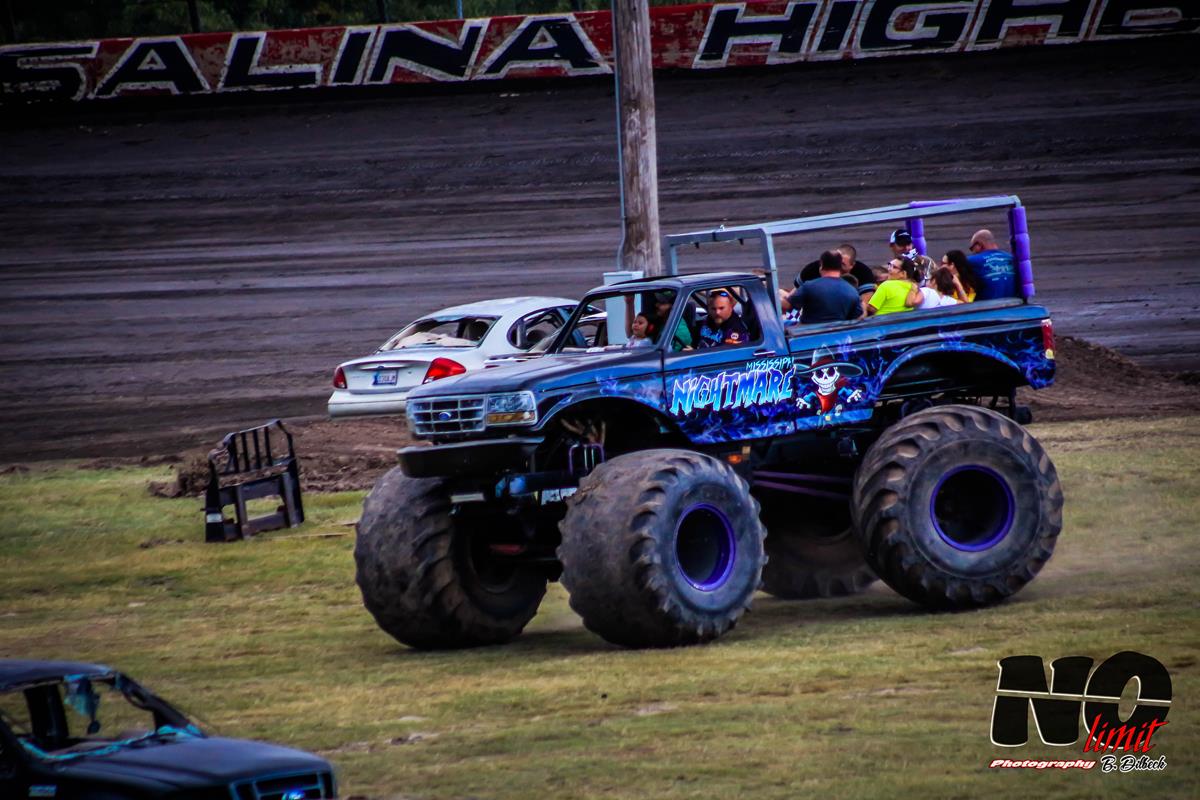 Monster Trucks ready for 3:00 showtime in tomorrow&#39;s Inaugural &quot;Monsters On The Highbanks&quot;