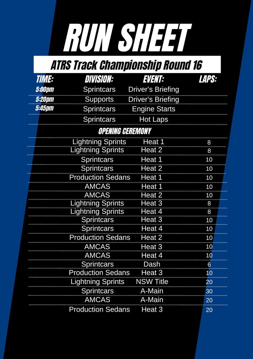 RUN SHEET RELEASED – APRIL 5!
