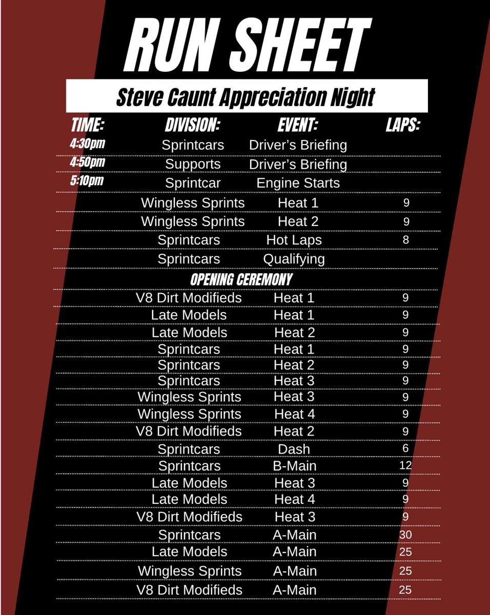Official Run Sheet - Steve Caunt Appreciation Night