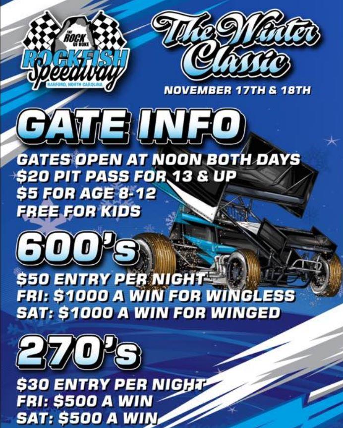 Rockfish Speedway 10th annual Winter Classic Set for Nov. 16-18