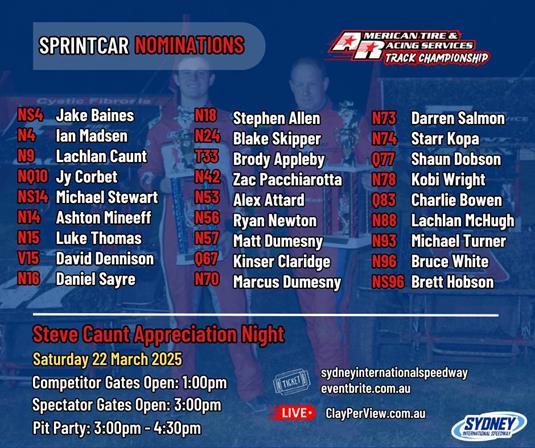 Sprintcar Nominations Are In - Steve Caunt Appreciation Night