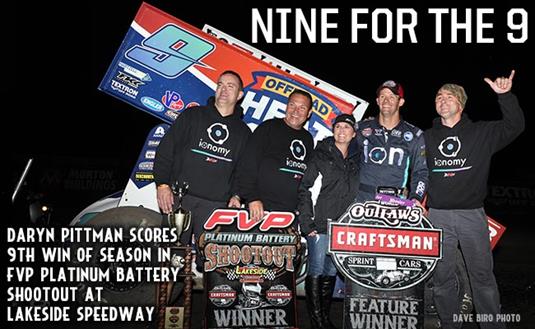 Daryn Pittman Convincingly Scores 9th Win of 2018 in FVP Platinum Battery Shootout at Lakeside Speedway