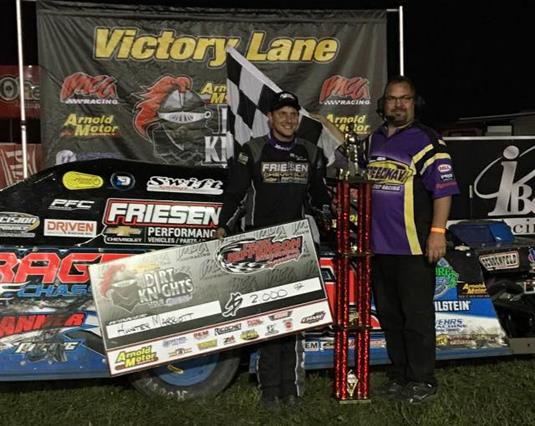 Dirt Knight Hunter Marriot pillages the loot at Park Jefferson Speedway