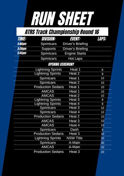 RUN SHEET RELEASED – APRIL 5!