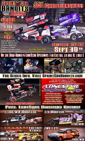 NEXT UP AT LONESTAR SPEEDWAY: SPRINT CAR BANDITS CHAMPIONSHIP NIGHT SET - SAT. SEPT. 30, 7PM!